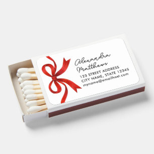 Cute White With Festive Ribbon Pretty Ribbon Matchboxes