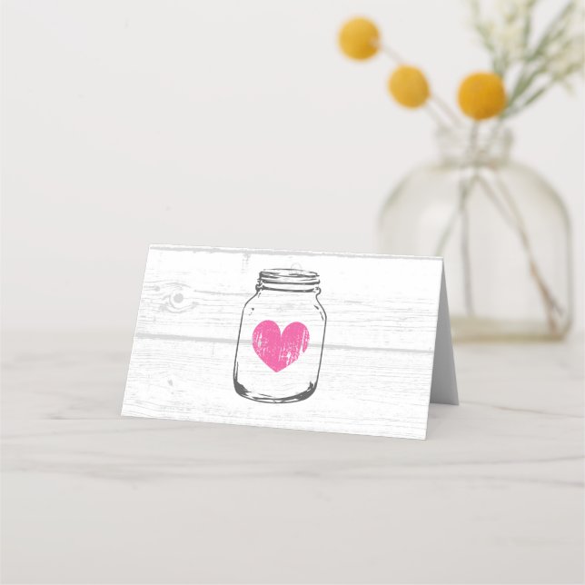 Cute white wood texture folded wedding place cards (Back)