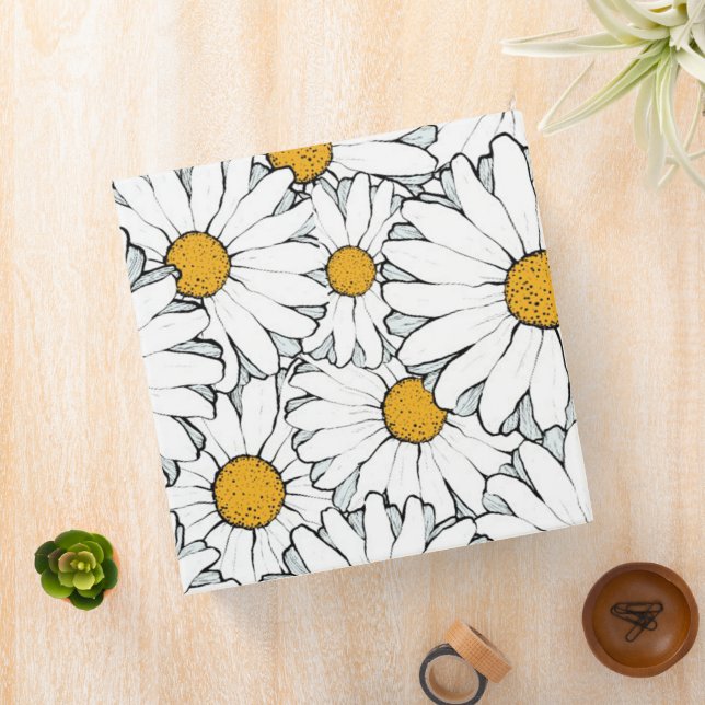 Cute White Yellow Daisies Floral Art Pattern 3 Ring Binder (In Situ)
