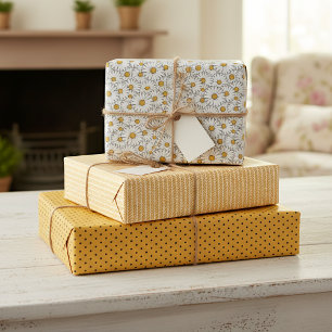 Cute White Yellow Daisies Floral Art Pattern Wrapping Paper Sheets