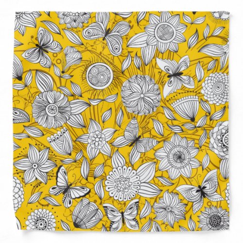 Cute white yellow floral abstract design bandana