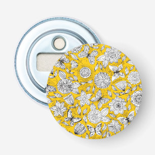 Cute white yellow floral abstract design bottle opener