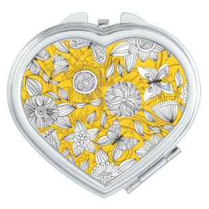 Cute white yellow floral abstract design compact mirror