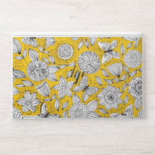 Cute white yellow floral abstract design HP laptop skin