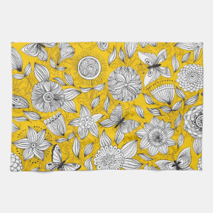 Cute white yellow floral abstract design kitchen towel