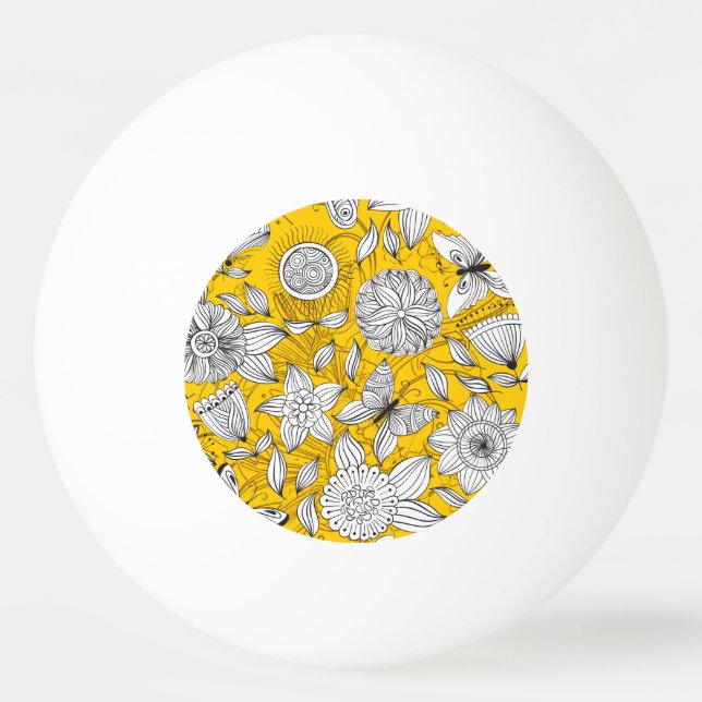 Cute white yellow floral abstract design license p ping pong ball (Front)