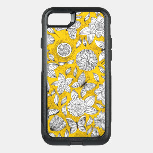 Cute white yellow floral abstract design OtterBox commuter iPhone SE/8/7 case