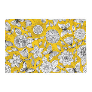 Cute white yellow floral abstract design placemat