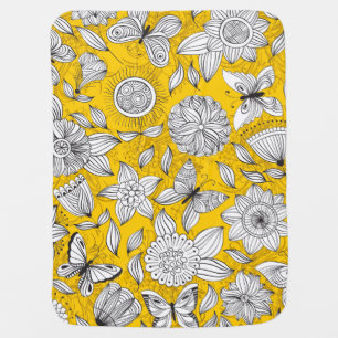 Cute white yellow floral abstract design swaddle blanket