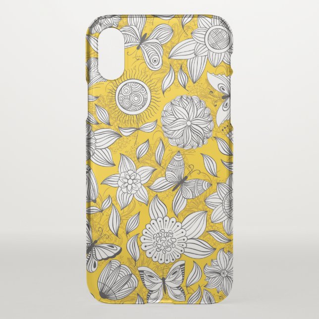 Cute white yellow floral abstract design uncommon iPhone case (Back)