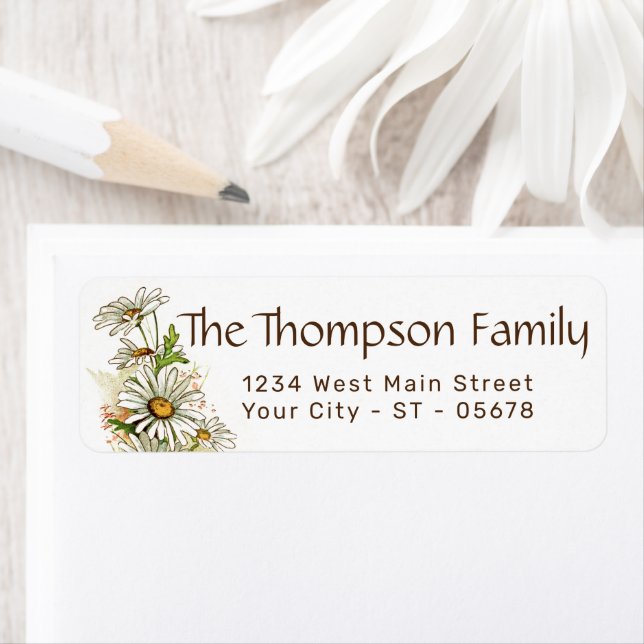 Cute White Yellow Shabby Chic Daisy Art Flowers Label (Insitu)