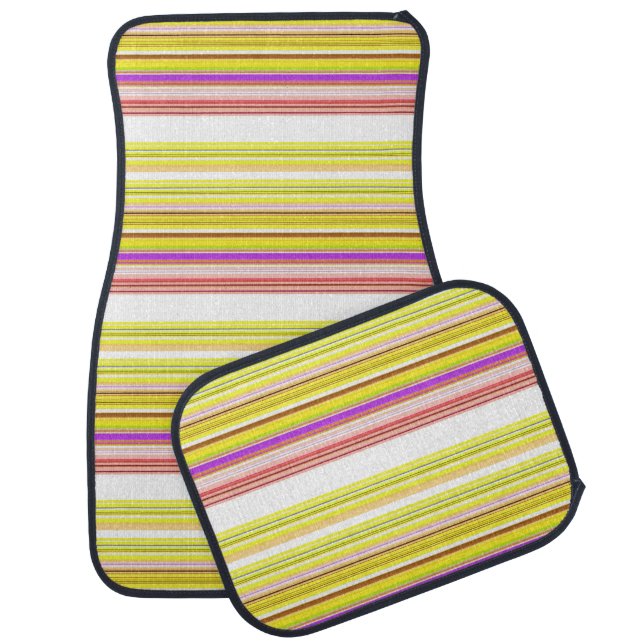 Cute white yellow stripes car floor mat (Set)