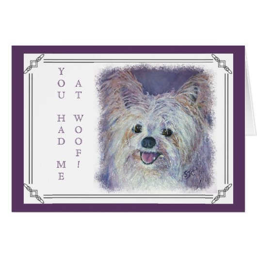 CUTE WHITE YORKIE MIX CARDS (Front Horizontal)