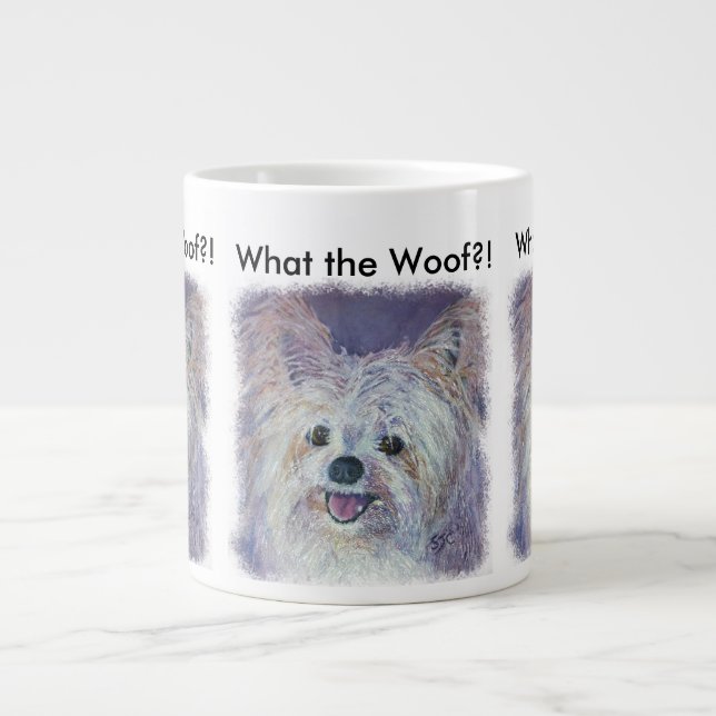 CUTE WHITE YORKIE MIX GIANT COFFEE MUG (Front)
