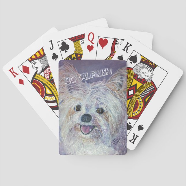 CUTE WHITE YORKIE MIX POKER CARDS (Back)