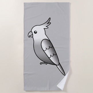 Cute Whiteface Cockatiel Cartoon Bird Illustration Beach Towel