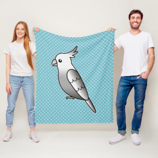 Cute Whiteface Cockatiel Cartoon Bird Illustration Fleece Blanket