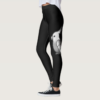 Cute Whiteface Cockatiel Cartoon Bird Illustration Leggings
