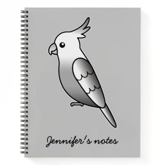 Cute Whiteface Cockatiel Cartoon Bird Illustration Notebook