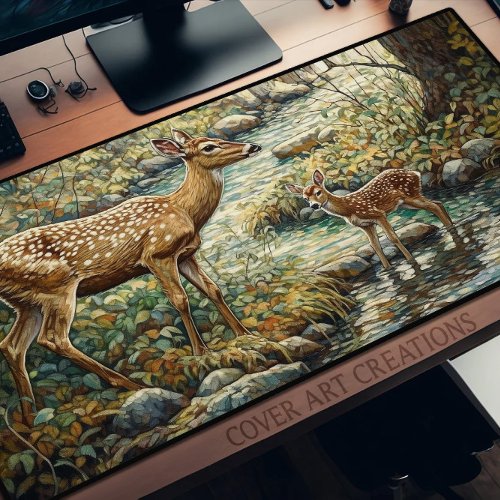 Cute Whitetail Deer And Fawn Desk Mat