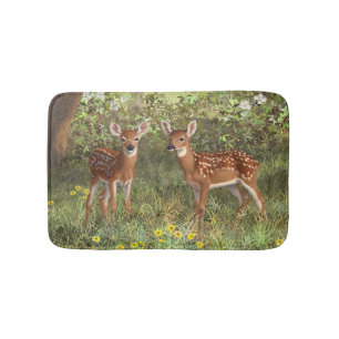 Cute Whitetail Deer Twin Fawns Bath Mat