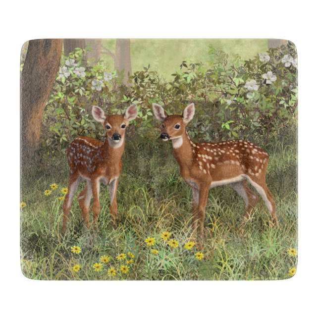 Cute Whitetail Deer Twin Fawns Cutting Board (Front)