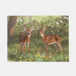 Cute Whitetail Deer Twin Fawns Doormat