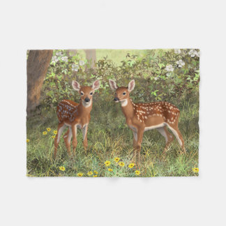 Cute Whitetail Deer Twin Fawns Fleece Blanket