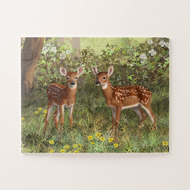 Cute Whitetail Deer Twin Fawns Jigsaw Puzzle (Horizontal)