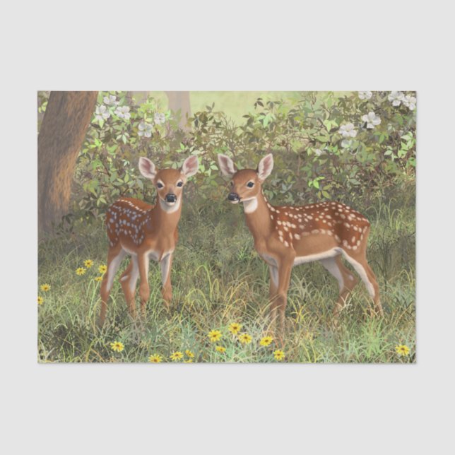 Cute Whitetail Deer Twin Fawns Tissue Paper (Front)