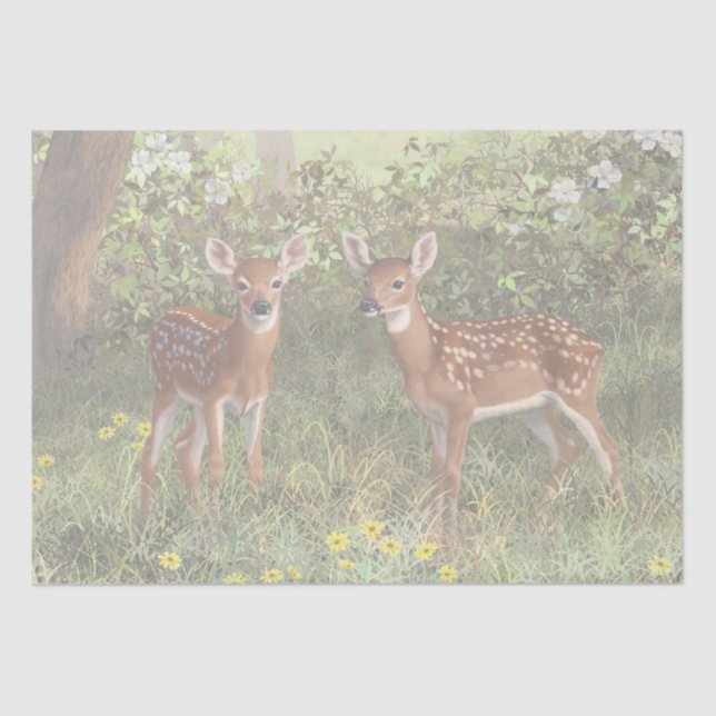 Cute Whitetail Deer Twin Fawns Tissue Paper (Front)