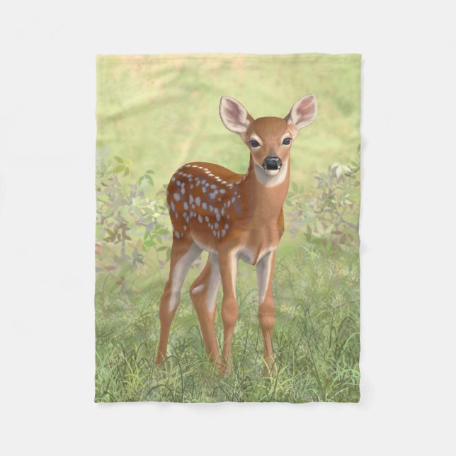 Cute Whitetail Fawn Fleece Blanket (Front)