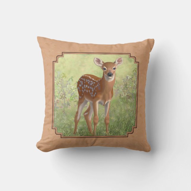 Cute Whitetail Fawn Throw Pillow (Front)