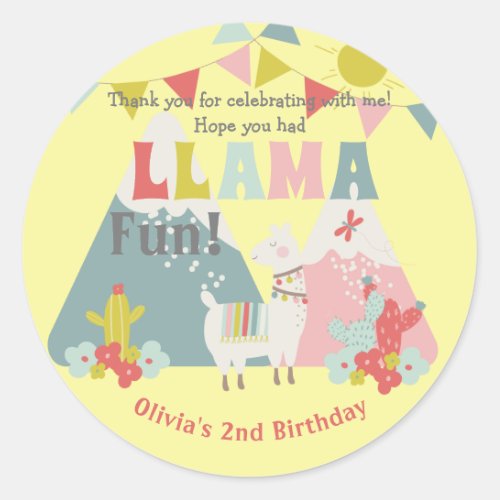 Cute Whole Llama Fun Birthday Thank You Classic Round Sticker