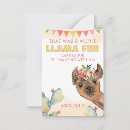 Cute Whole Llama Fun Birthday Thank You Note Card