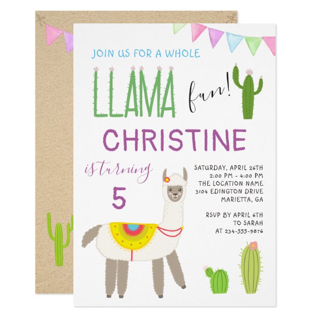 Cute Whole Llama Fun Kids Birthday Invitation