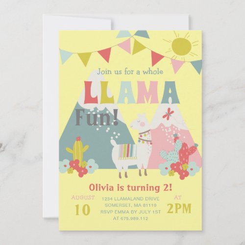 Cute Whole Llama Fun Kids Birthday Themed Invitation