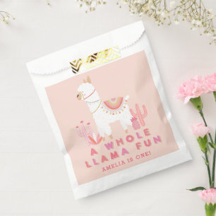 Cute Whole Llama Fun Pink 1st Birthday Party Favor Bag