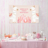 Cute Whole Llama Fun Pink First Birthday Party