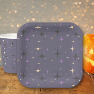 Cute Wide-Eyed Winged Fairy Black Cat Halloween Paper Plates