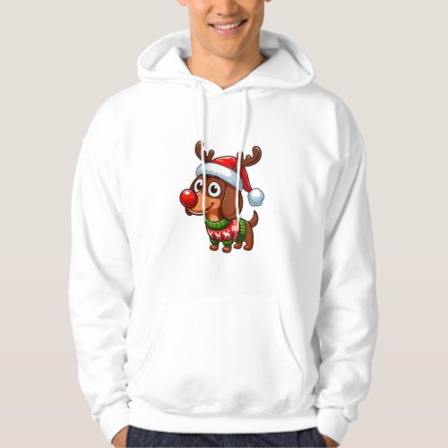 Cute Wiener Dog Rudolph Cartoon Hoodie