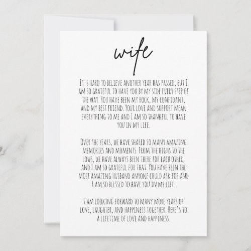 Cute Wife anniversary Message Valentine Couples  H Holiday Card