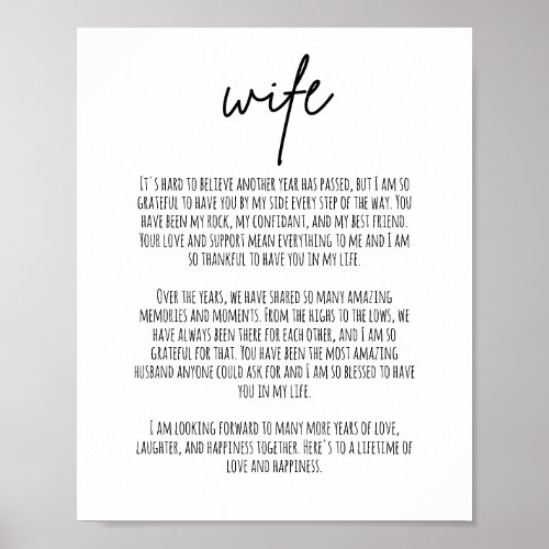 Cute Wife anniversary Message Valentine Couples  Poster