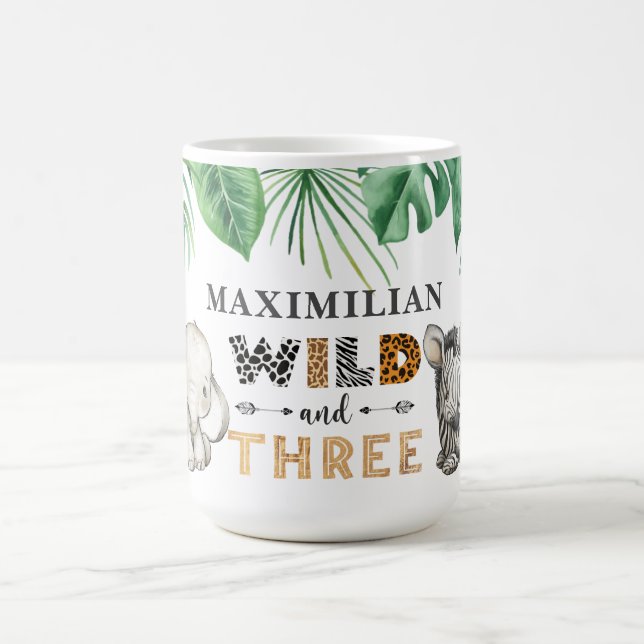 Cute Wild and Three Safari Animal Birthday Coffee Mug (Center)