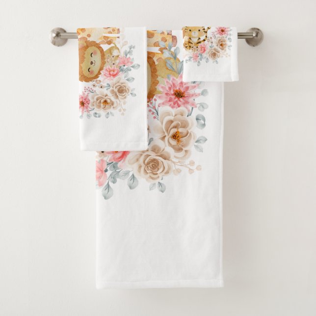 Cute Wild Animal Floral Bath Towel Set (Insitu)
