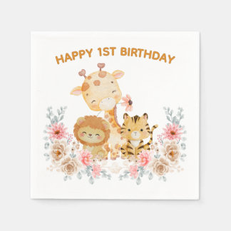 Cute Wild Animal Floral Napkins