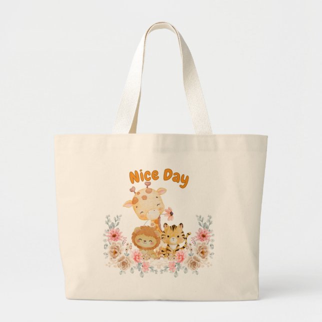 Cute Wild Animal Large Tote Bag (Front)