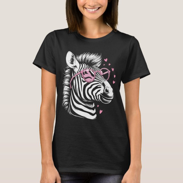Cute Wild Animal Zebra with Pink Glasses  T-Shirt (Front)