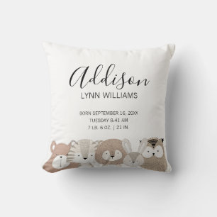 Cute Wild Animals Baby Birth Stats Pillow