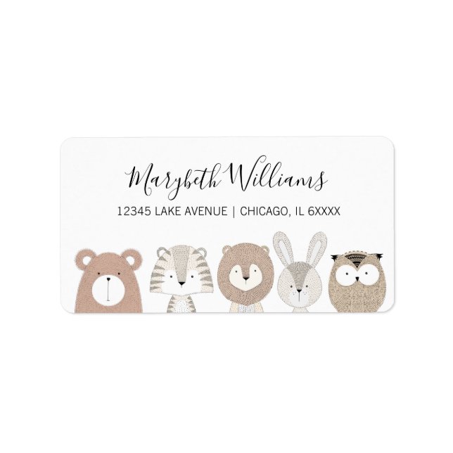 Cute Wild Animals Baby Shower Address Label (Front)